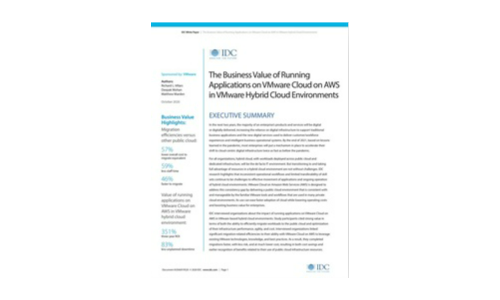 IDC: Forretningsværdien af ​​at køre applikationer på VMware Cloud på AWS i hybrid sky -miljøer